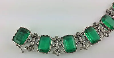 Fine Antique Edwardian Green & White Paste Silver Bracelet