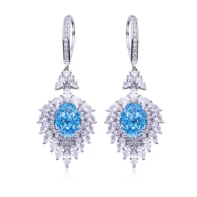 Firework 4.0Carat Oval Blue Zircon Hook Earrings