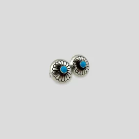 Flower Patterned Turquoise and Sterling Silver Earrings