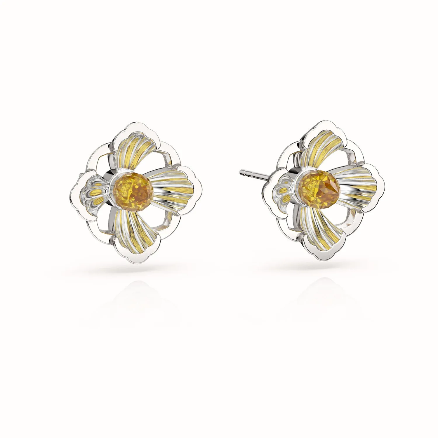 Forbidden Spring Large Stud Earrings - Sterling Silver - Citrine