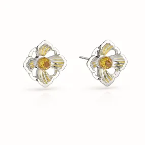 Forbidden Spring Large Stud Earrings - Sterling Silver - Citrine