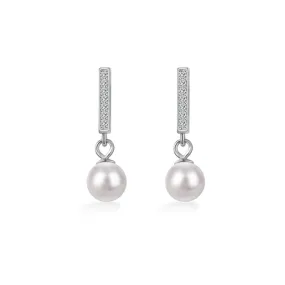 Freshwater Pearl with Zircon Short Strip Silver Drop Earrings for Women