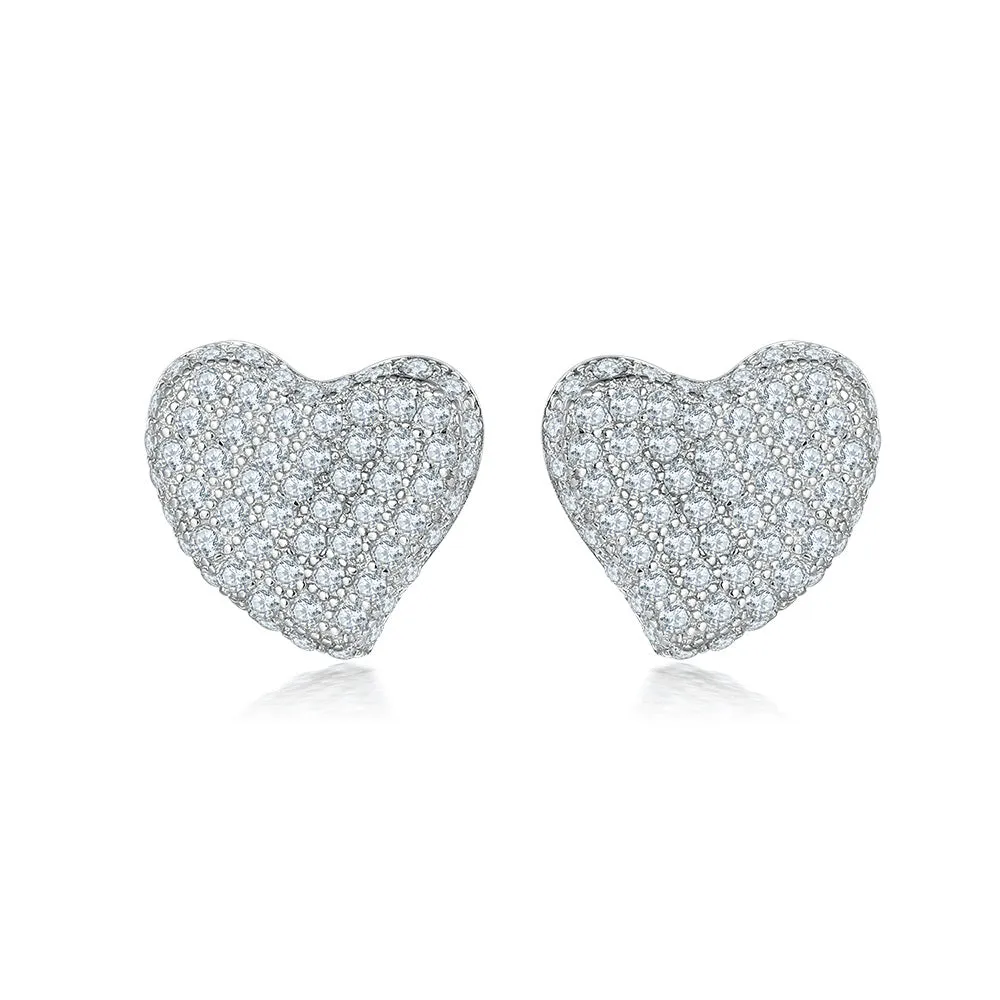 Full Zircon Heart Silver Studs Earrings for Women