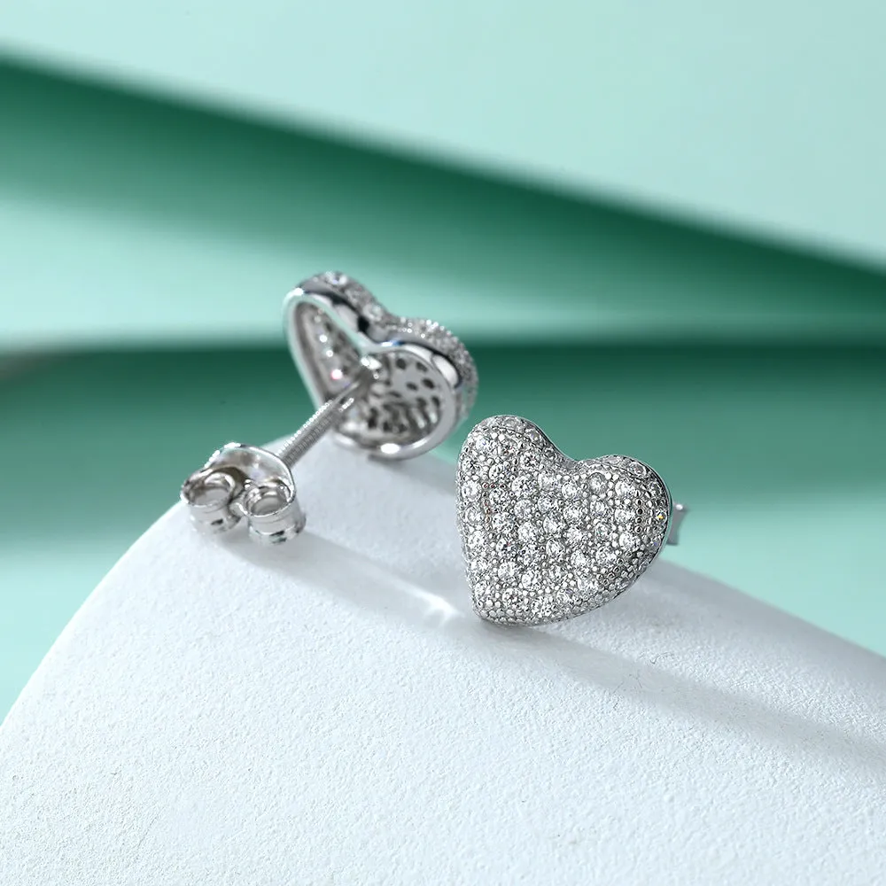 Full Zircon Heart Silver Studs Earrings for Women