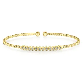 Gabriel & Co 14K Yellow Gold Bujukan Bead Cuff Bracelet with Bezel Set Diamond Stations