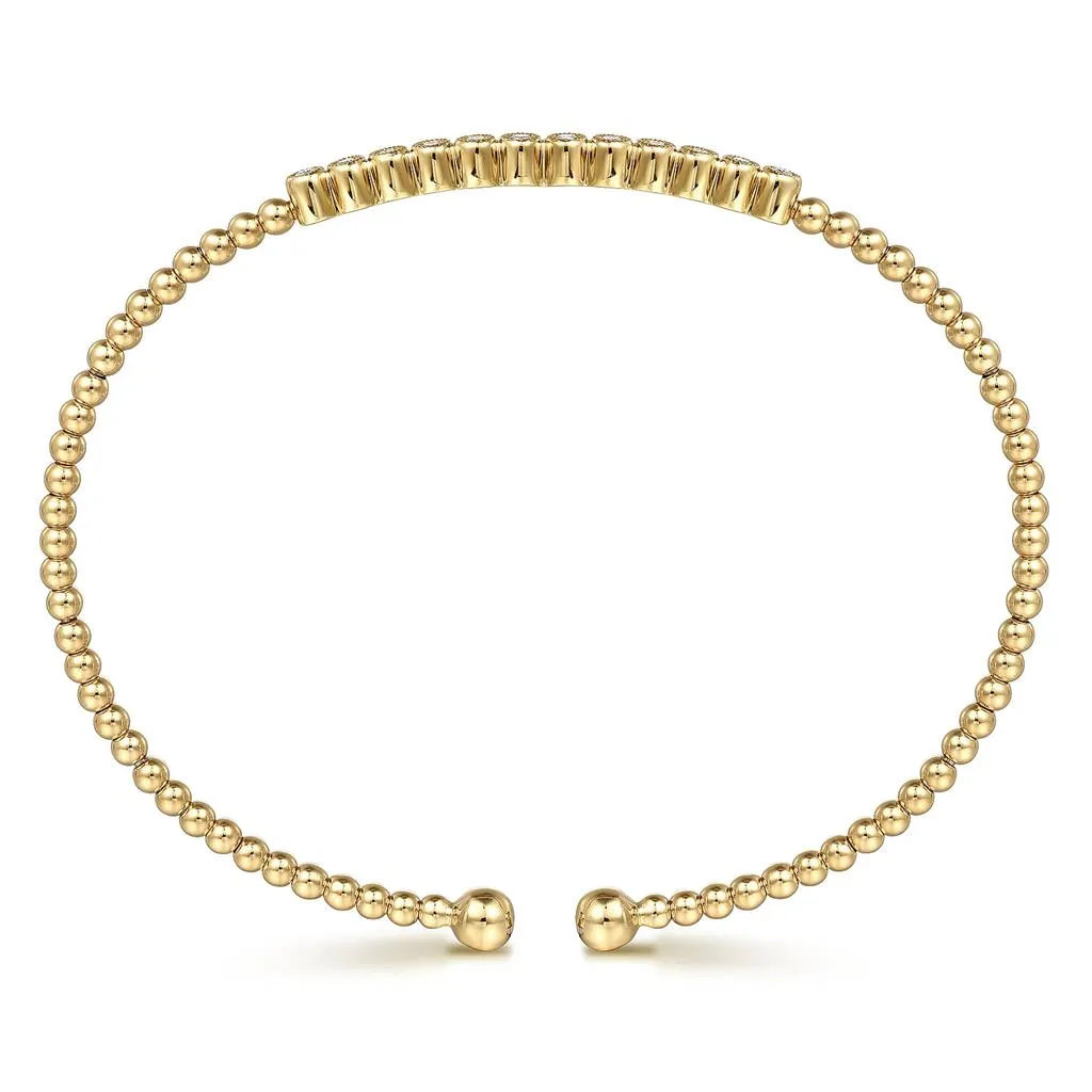 Gabriel & Co 14K Yellow Gold Bujukan Bead Cuff Bracelet with Bezel Set Diamond Stations