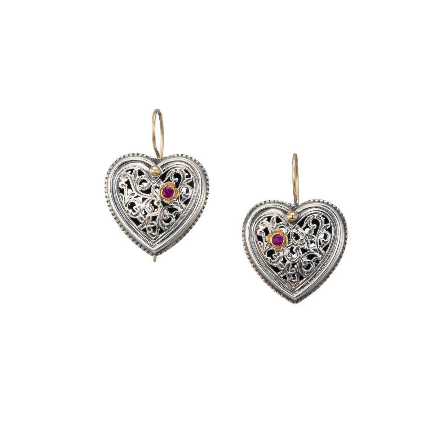 Garden Shadows Heart with Ruby Earrings