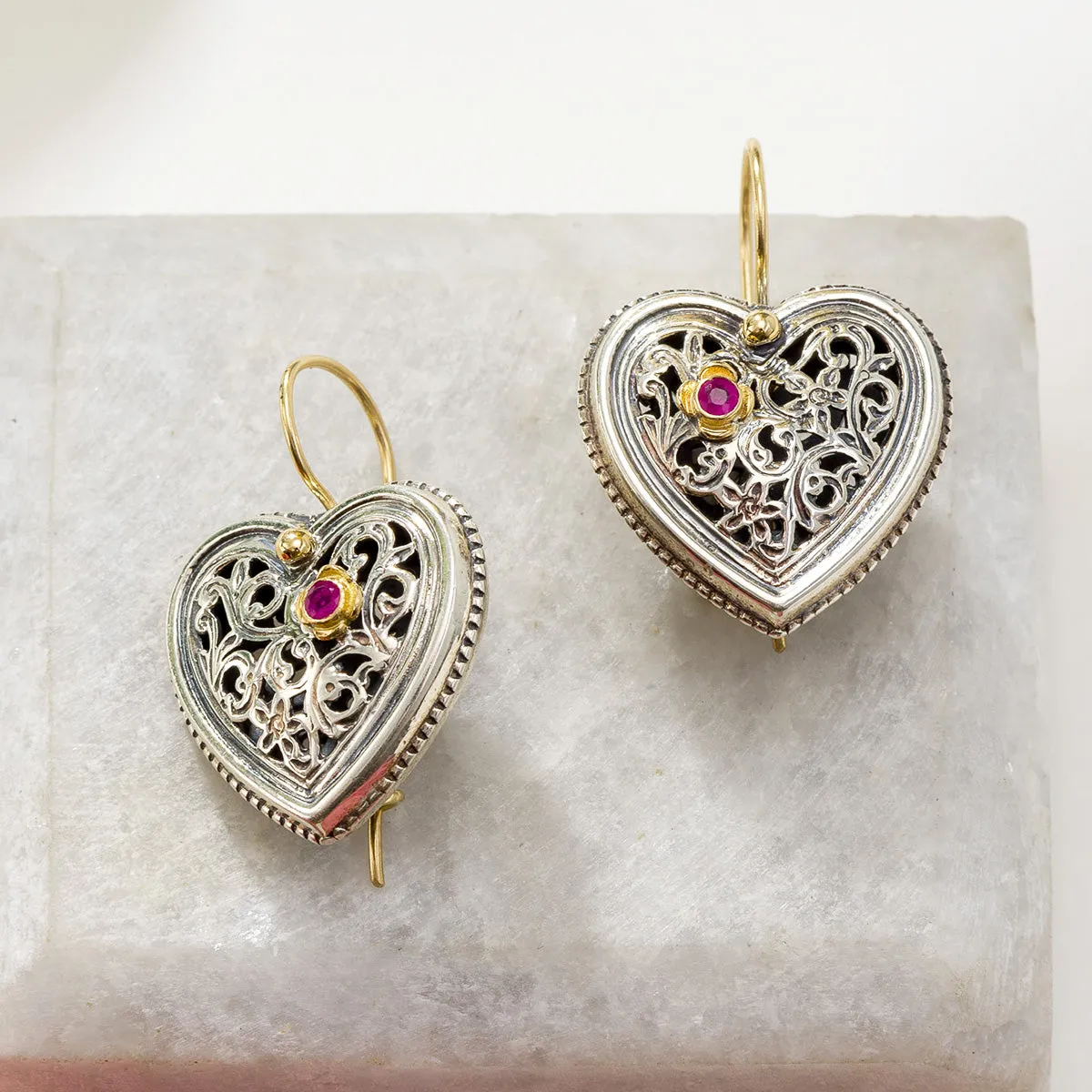 Garden Shadows Heart with Ruby Earrings