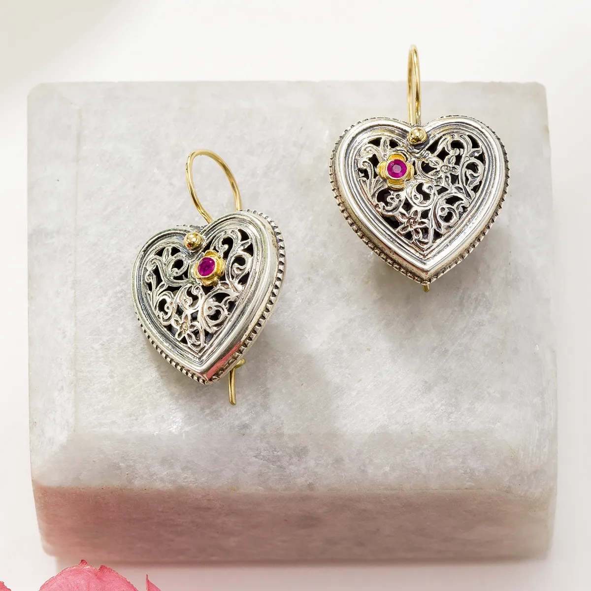 Garden Shadows Heart with Ruby Earrings