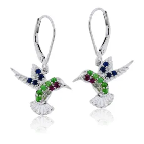 Garnet, Ruby, Sapphire Gemstone Hummingbird Earrings