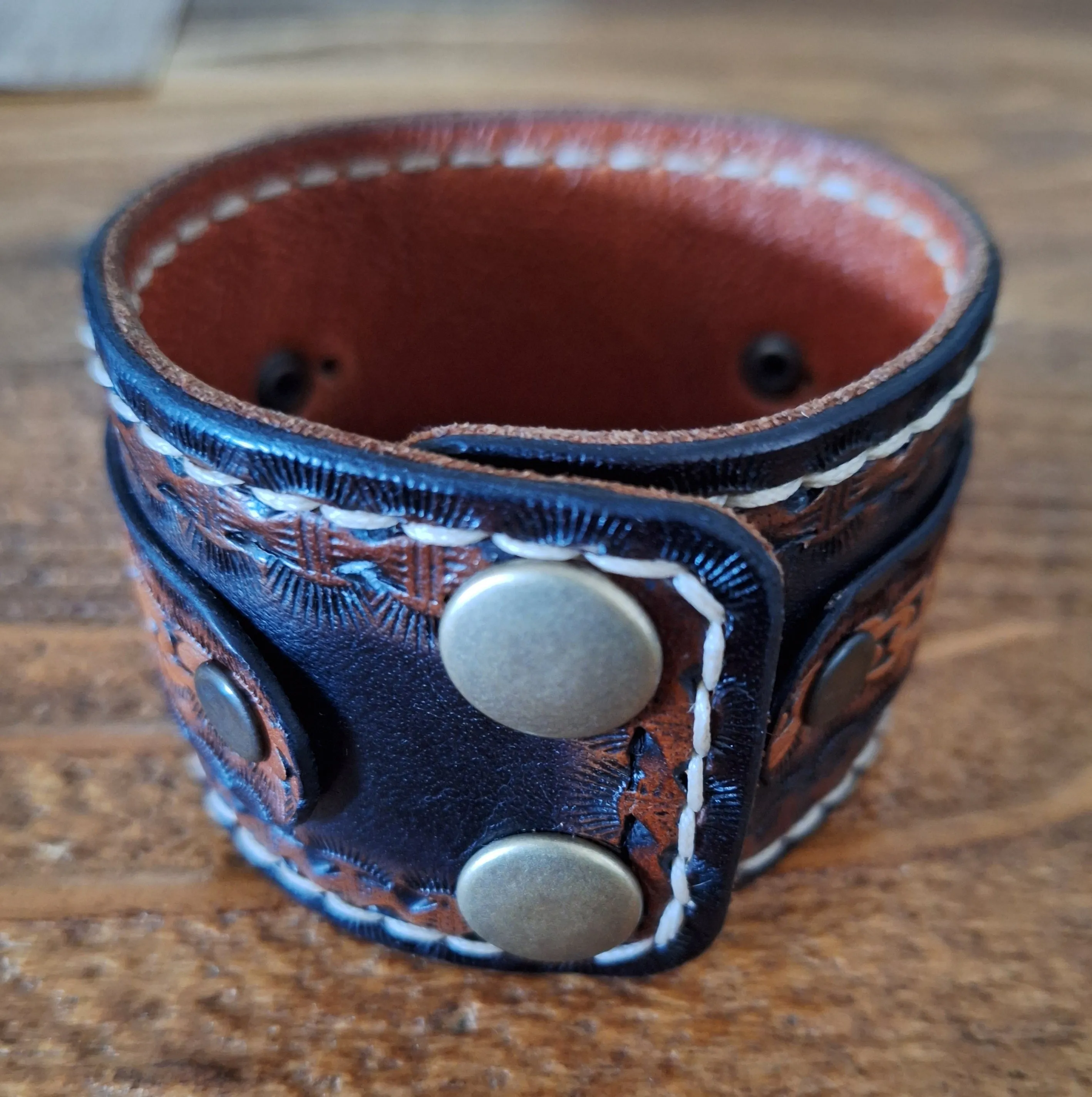 Genuine Leather Handmade Sugar Skull Cuff Bracelet