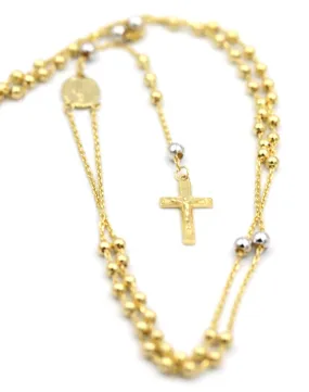 Genuine New 14ct Yellow/White Gold Ball Rosary Bead Chain Necklace Religious