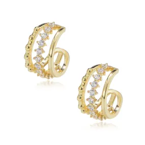 Geometric Hollow Beading Zircon Silver Earbone Clip Earrings for Women