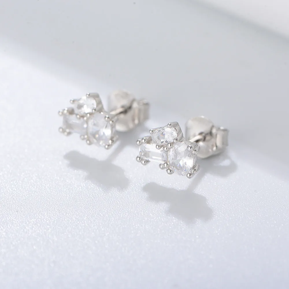 Geometric Zircon Sterling Silver Studs Earrings for Women