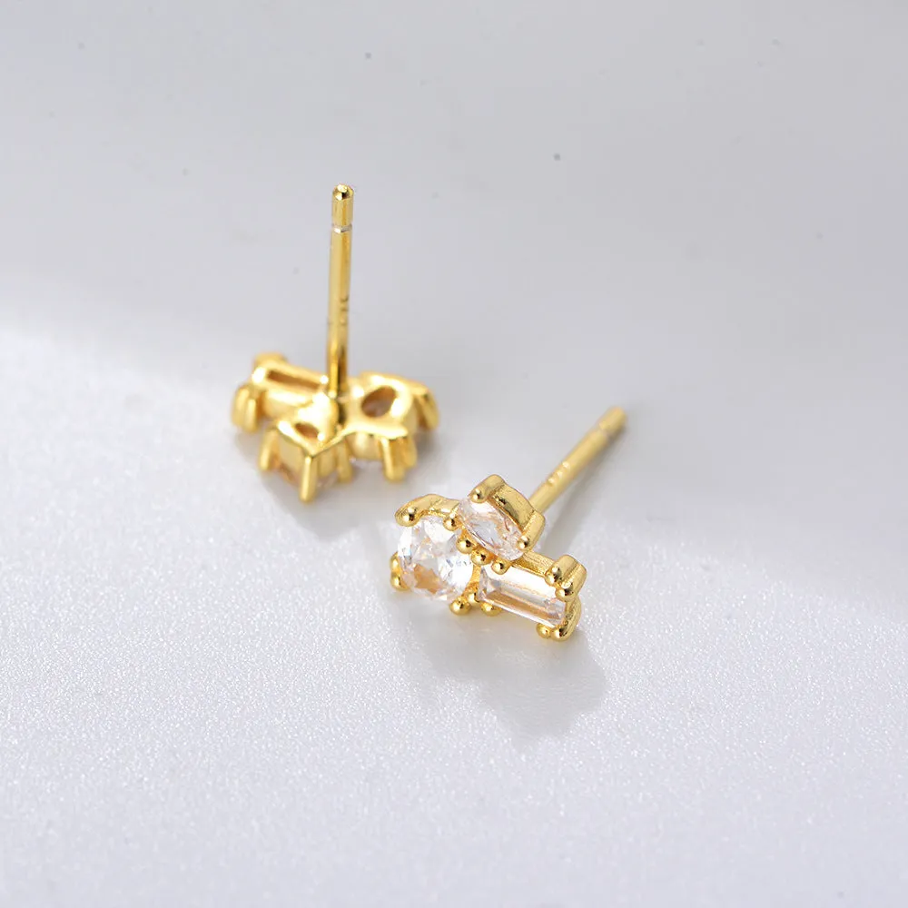 Geometric Zircon Sterling Silver Studs Earrings for Women