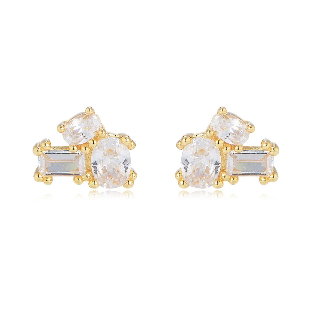 Geometric Zircon Sterling Silver Studs Earrings for Women