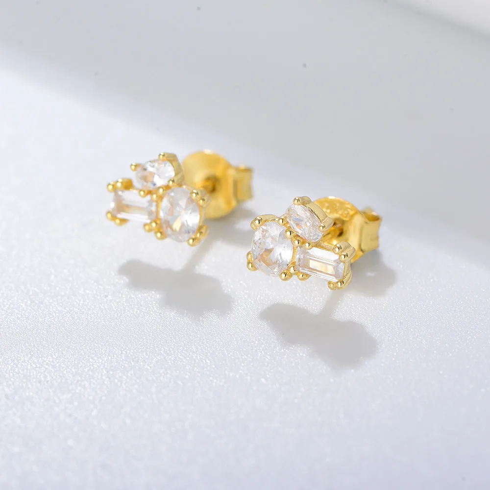 Geometric Zircon Sterling Silver Studs Earrings for Women