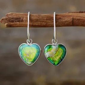 Giiny Green Jasper Hearts Drop Earrings