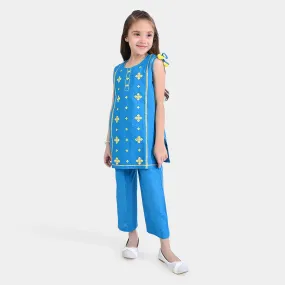 Girls Jacquard 2PCs Suit Folk Love - Blue