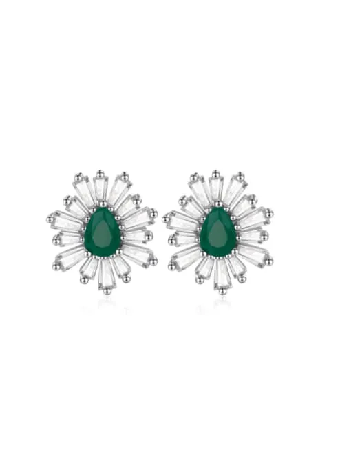 Glamour Emerald Stud Earrings 925 Sterling Silver Baguette Zircon Luxury Statement Earrings