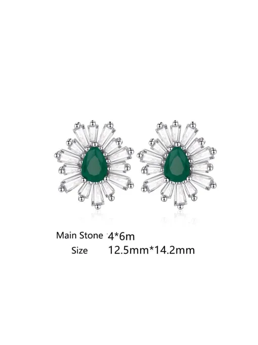 Glamour Emerald Stud Earrings 925 Sterling Silver Baguette Zircon Luxury Statement Earrings