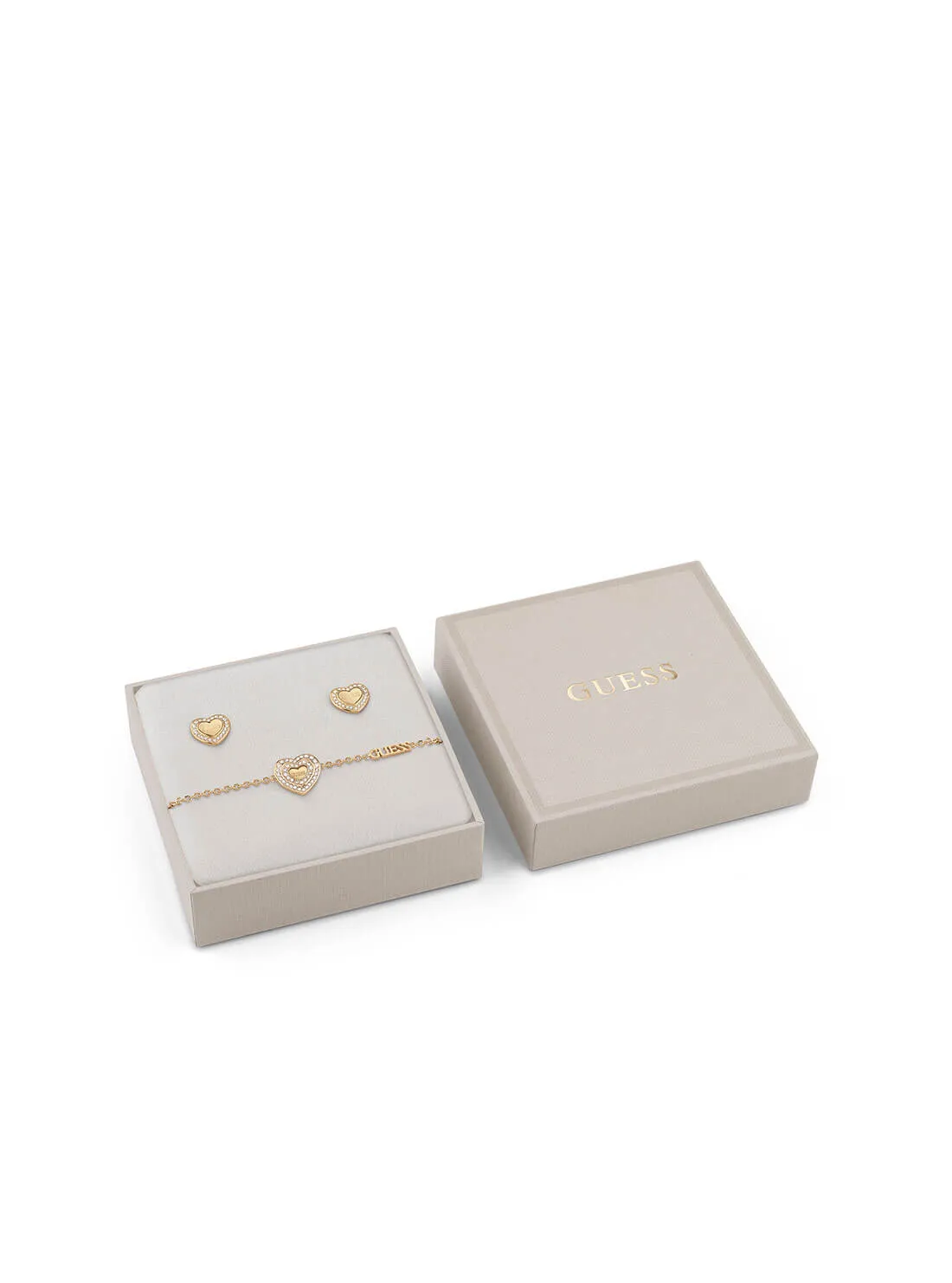 Gold Amami Crystal Heart Bracelet and Stud Earrings Set