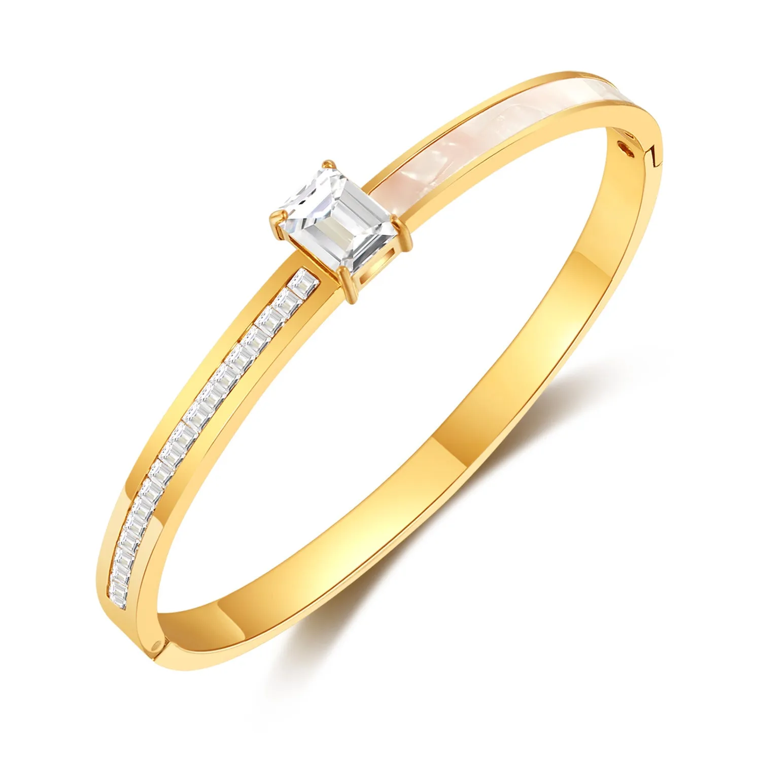 Gold Bangle Bracelet for Women with Emerald-Cut Stone - Elegant and Modern Jewelry for Any Occasion