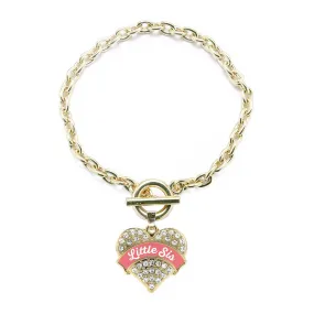 Gold Coral Little Sister Pave Heart Charm Toggle Bracelet