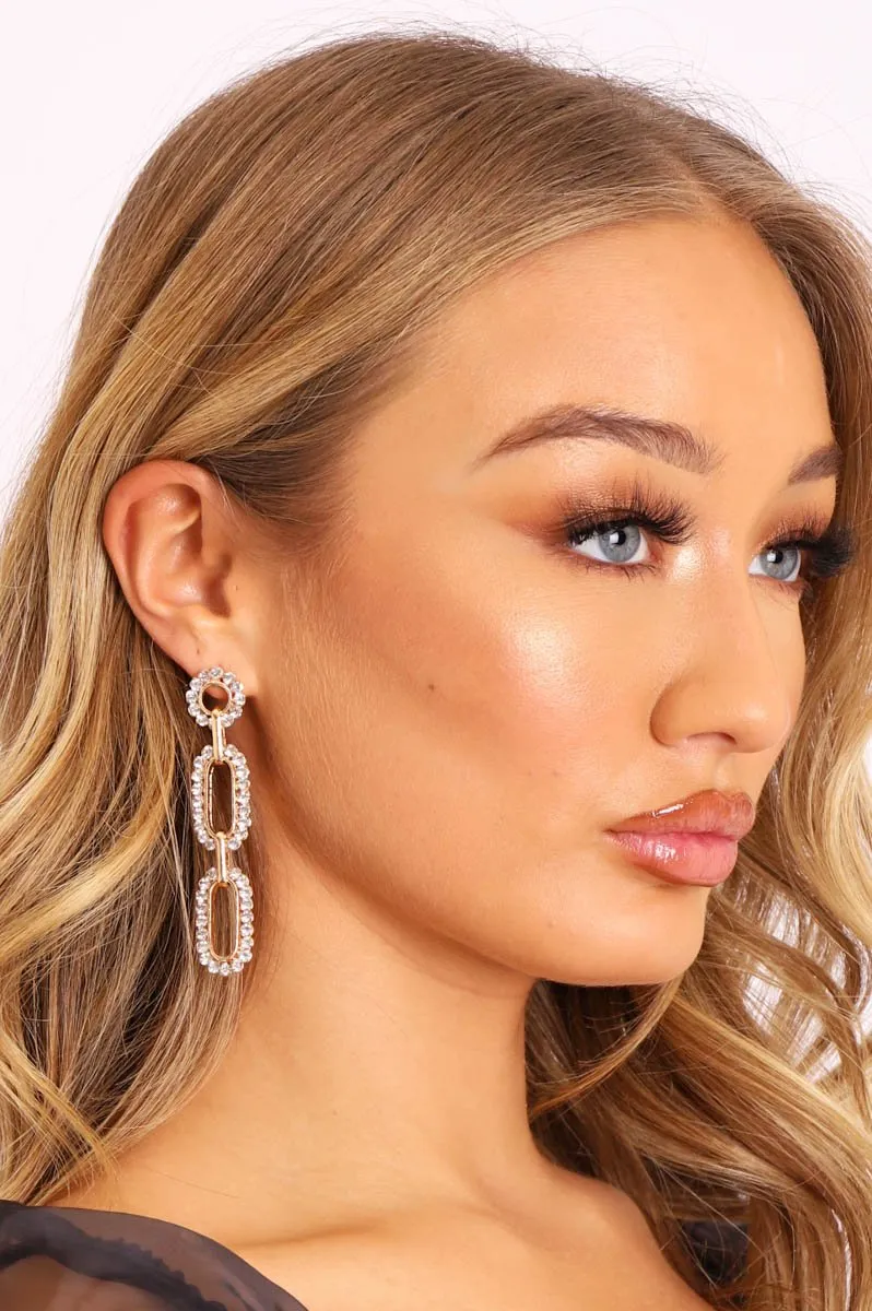 Gold Diamante Drop Chain Earrings - Jaiya