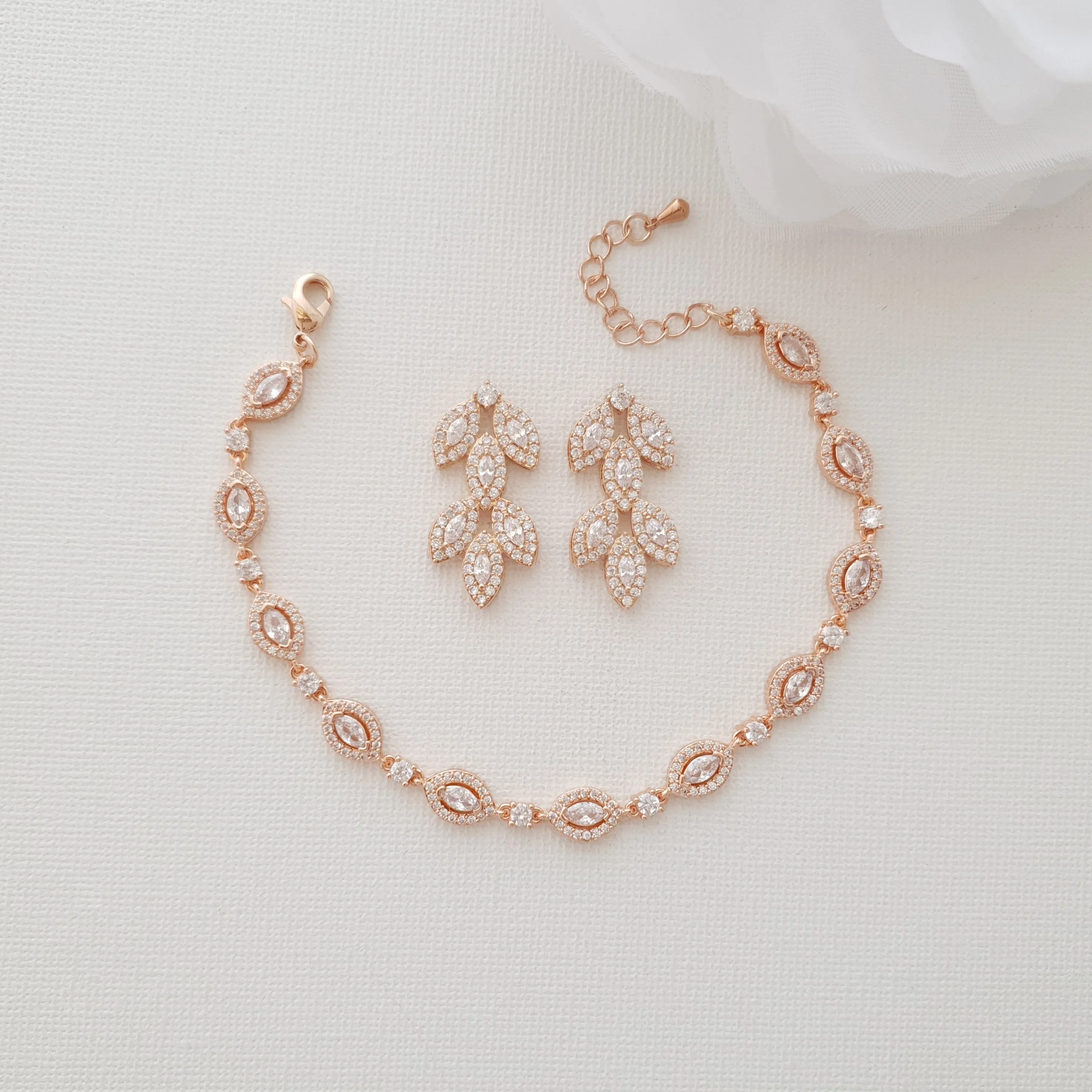 Gold Drop Stud Earrings and Bracelet Set-Abby