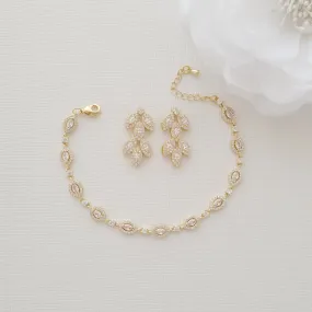 Gold Drop Stud Earrings and Bracelet Set-Abby