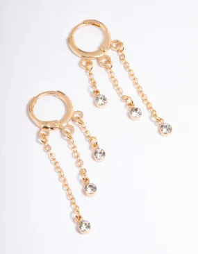 Gold Graduating Diamante Chain Huggie Earrings