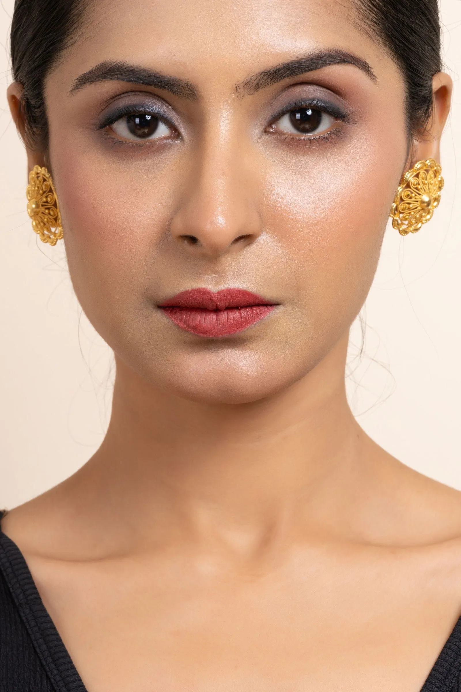 Gold Plated Floral Cutwork Stud Earrings - Exquisite Jewelry for All Occasions