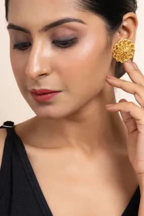 Gold Plated Floral Cutwork Stud Earrings - Exquisite Jewelry for All Occasions