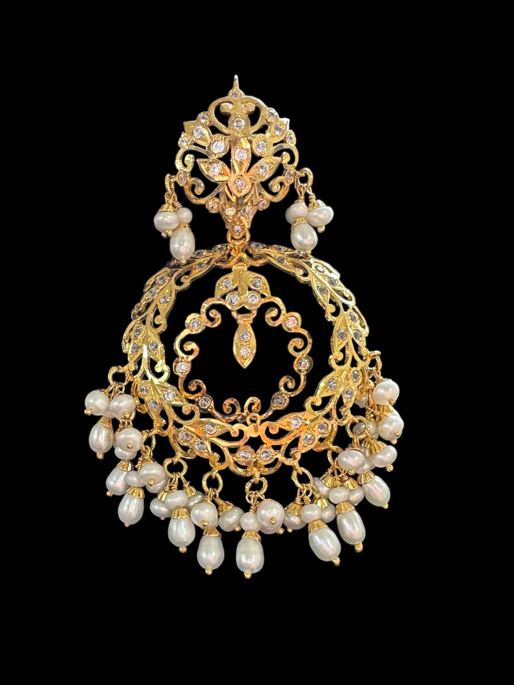 Gold plated silver chandbali earrings in fresh water pearls ( READY TO SHIP )