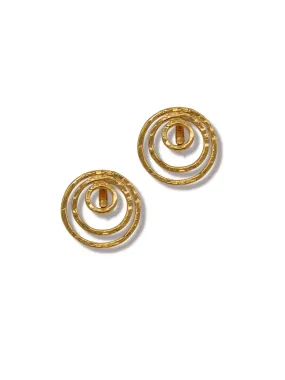 Gold Ripple Textured Simple Clip On Earrings