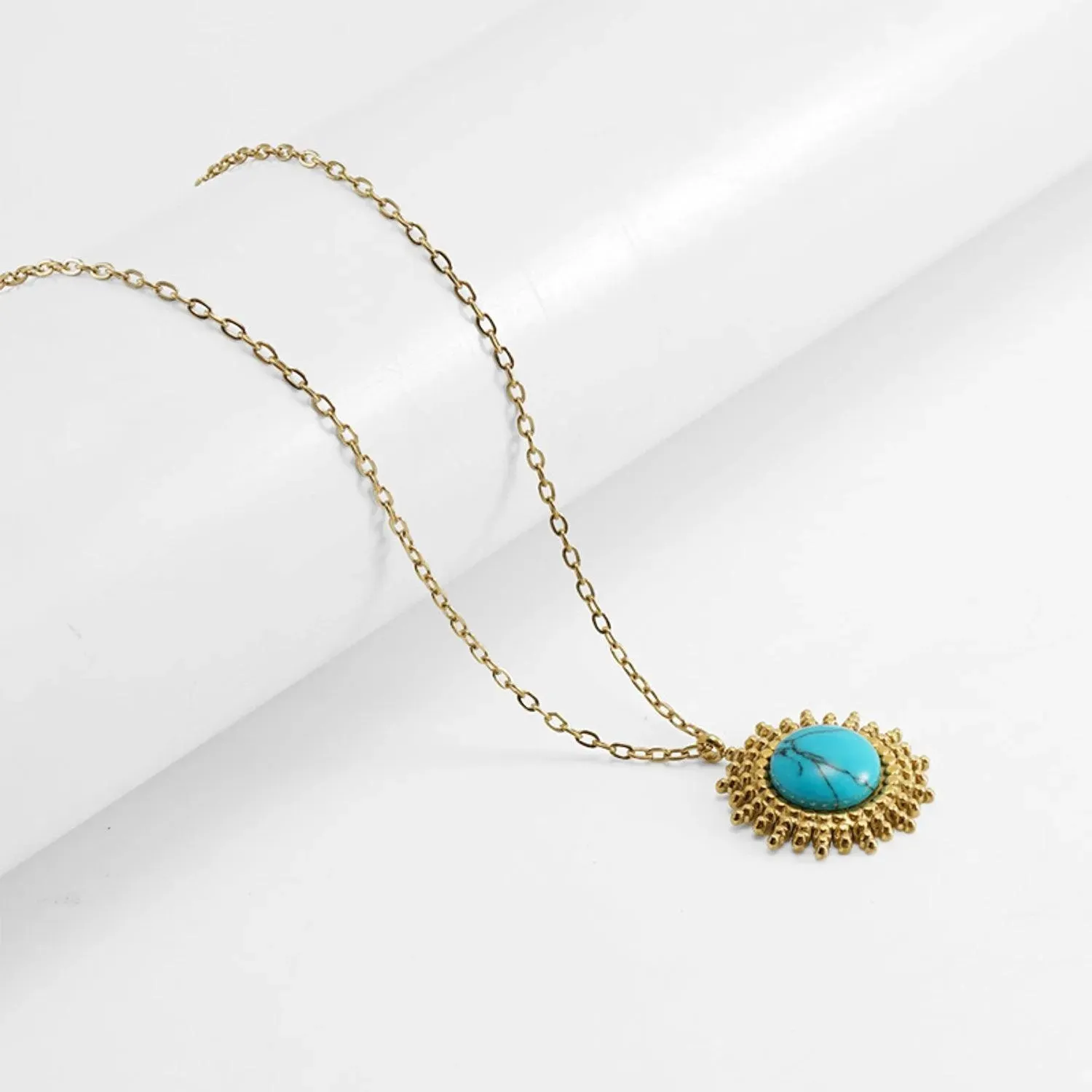 Gold Turquoise Sunburst Necklace - Trendy Bohemian Statement Jewelry for Women