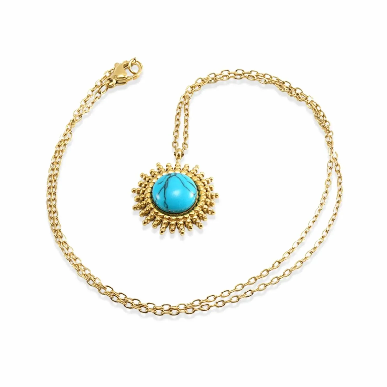 Gold Turquoise Sunburst Necklace - Trendy Bohemian Statement Jewelry for Women