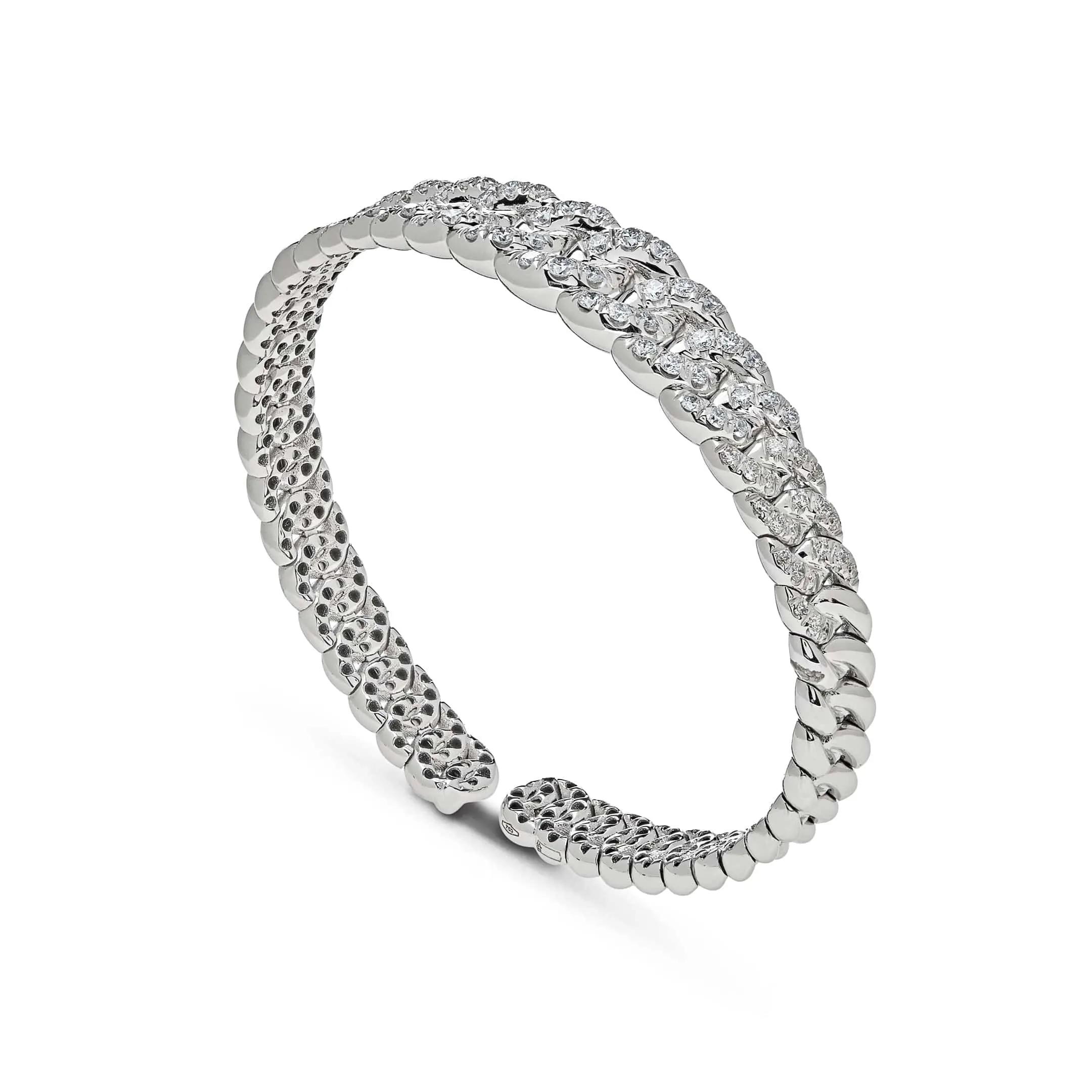 Graduated Pavé Chain Link White Gold Cuff Bracelet