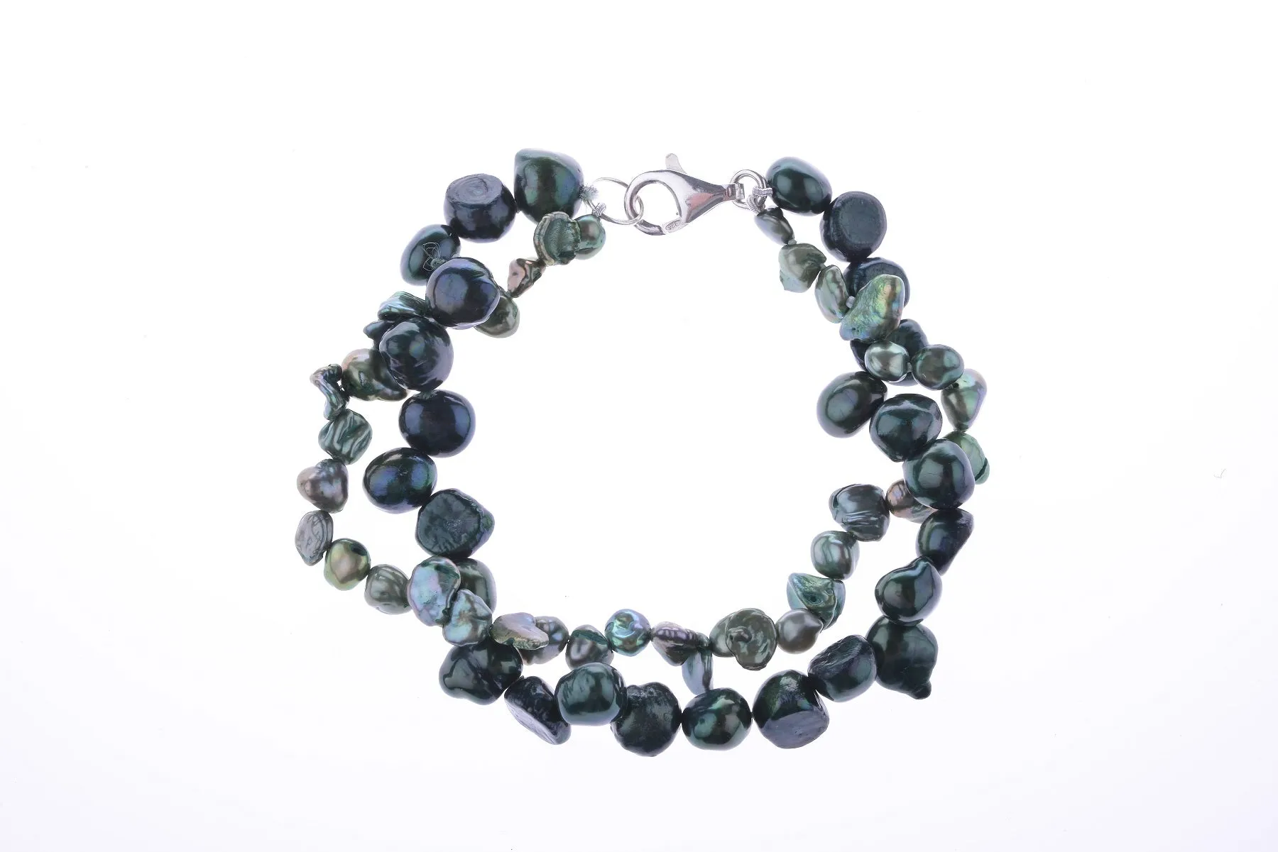 Green Pearl Two-Tone Bracelet