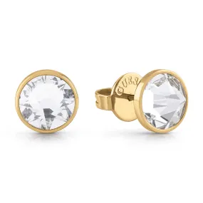 Guess Mens Jewellery Gold Plated 8mm White Cubic Zirconia Stud Earrings