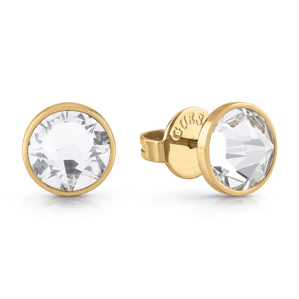 Guess Mens Jewellery Gold Plated 8mm White Cubic Zirconia Stud Earrings