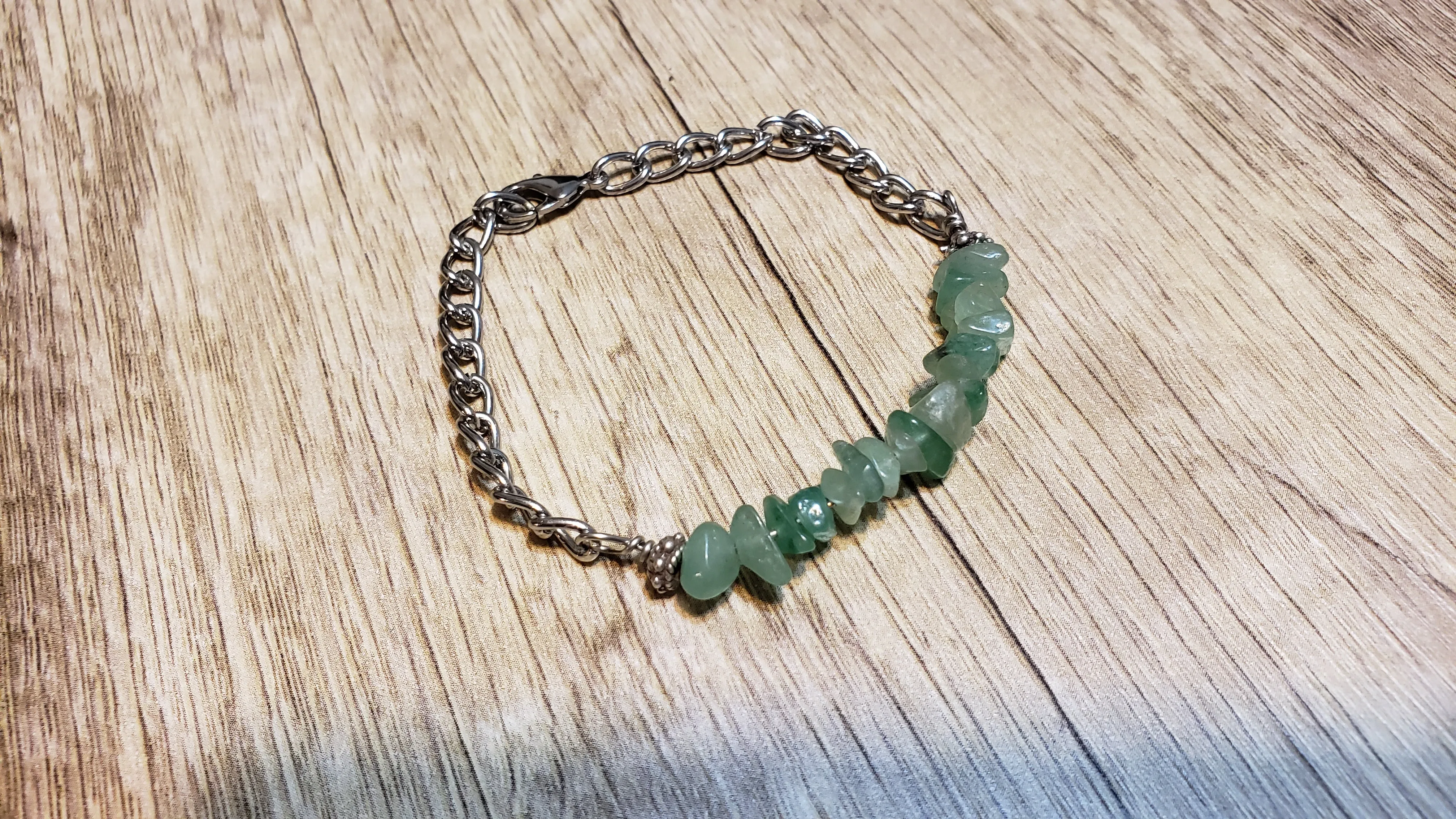 Hand Crafted All Natural Amazonite Gemstone & Chain Adjustable to 7.5" Bracelet with Lobster Claw Clasp