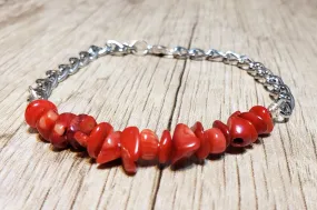 Hand Crafted All Natural Sponge Coral Gemstone & Chain Adjustable to 8" Bracelet with Lobster Claw Clasp