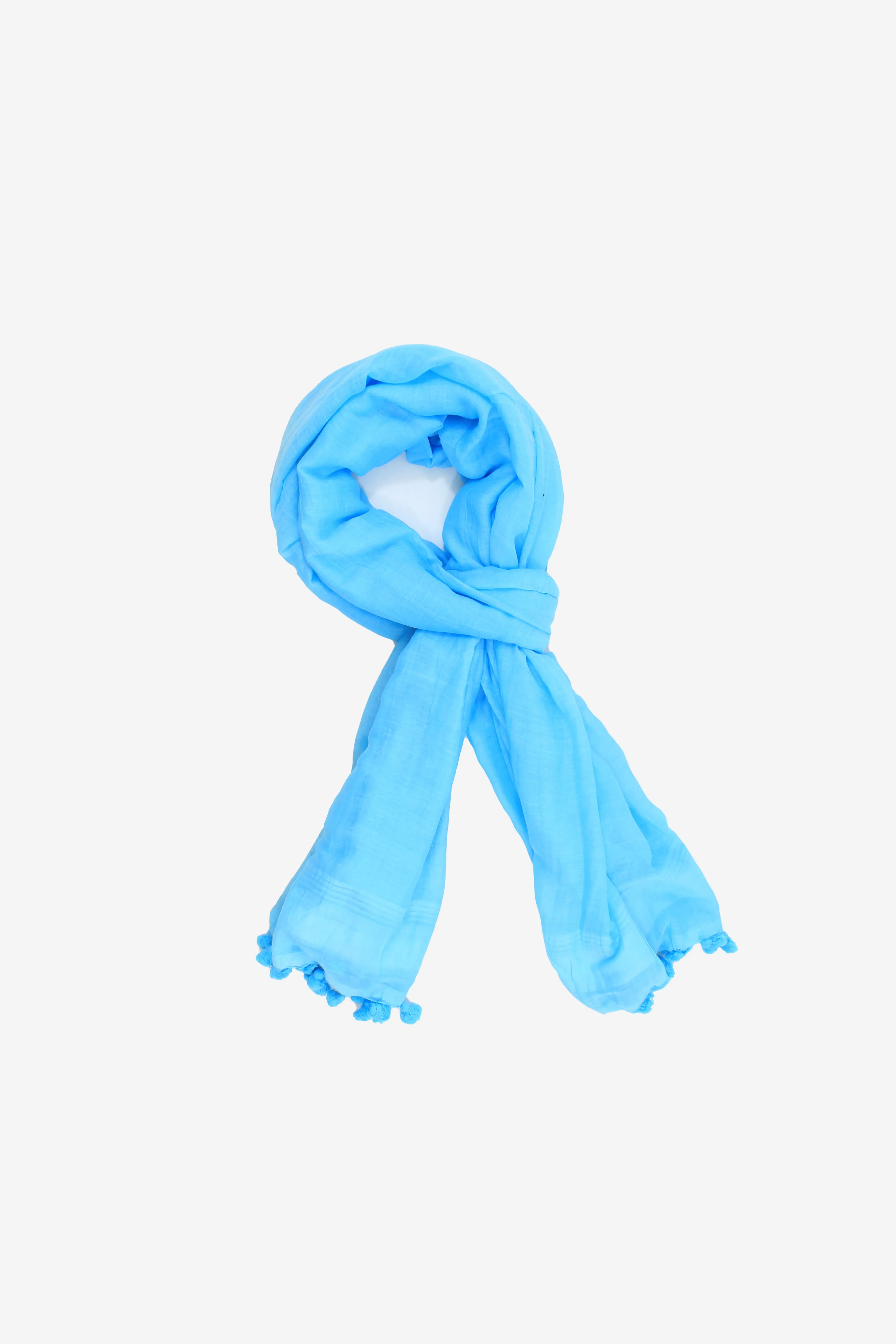 Hand Loomed Cotton Tassel Scarf  Blue