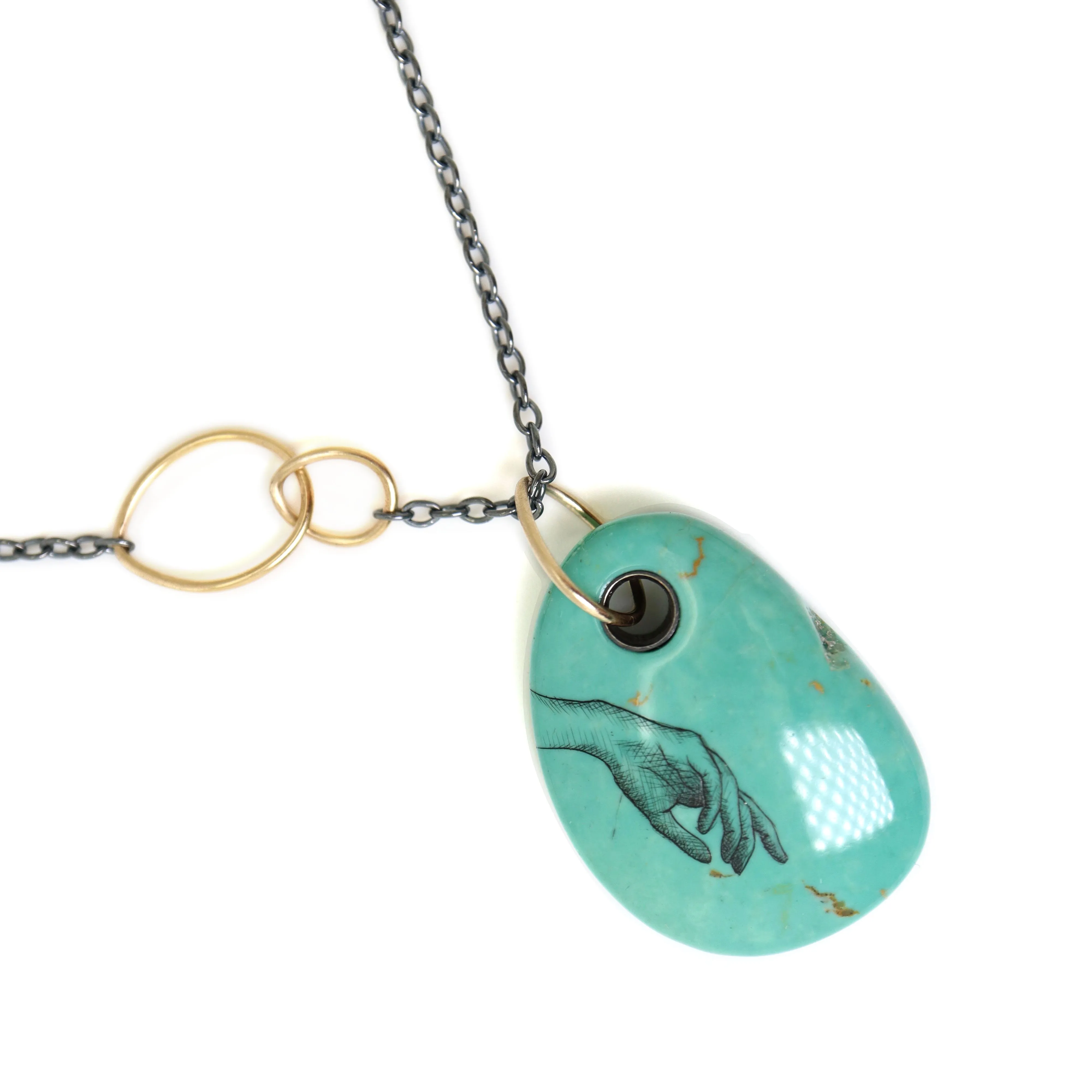 Hand of Fate Kingman Turquoise Scrimshaw Necklace