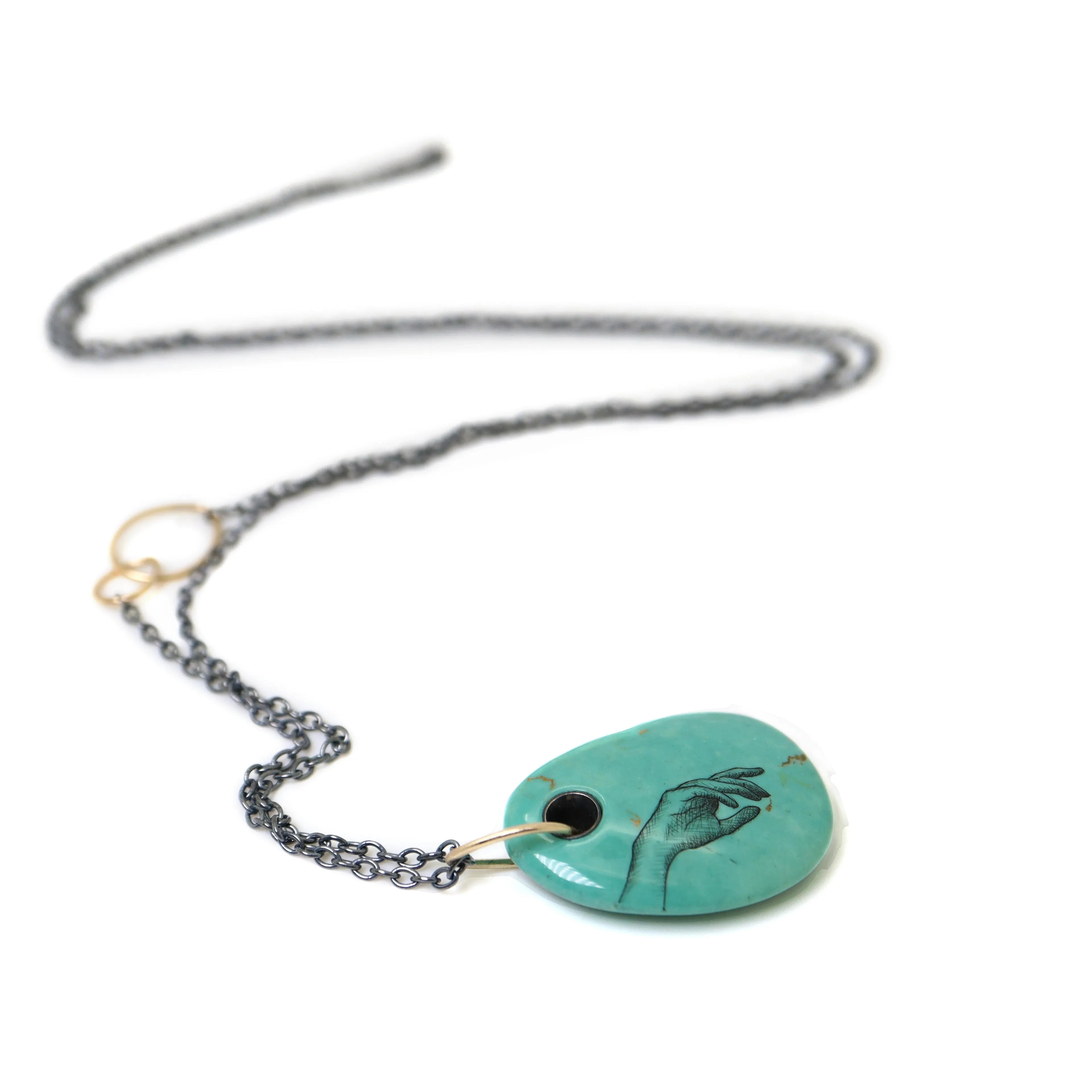 Hand of Fate Kingman Turquoise Scrimshaw Necklace