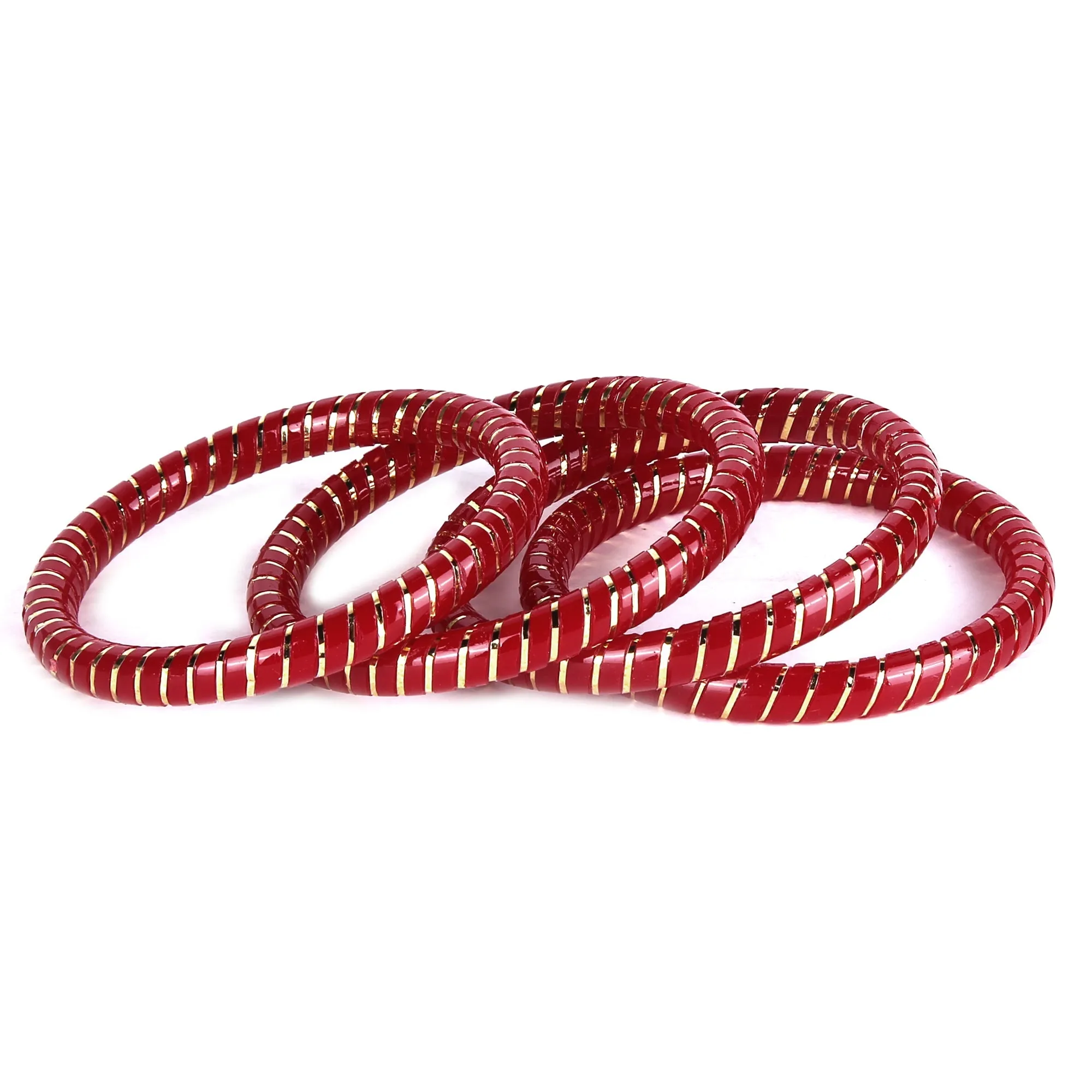 Handmade Pola Gold Metallic Foil Strip Lacquered Acrylic High Fashion Bangle for Women, Red