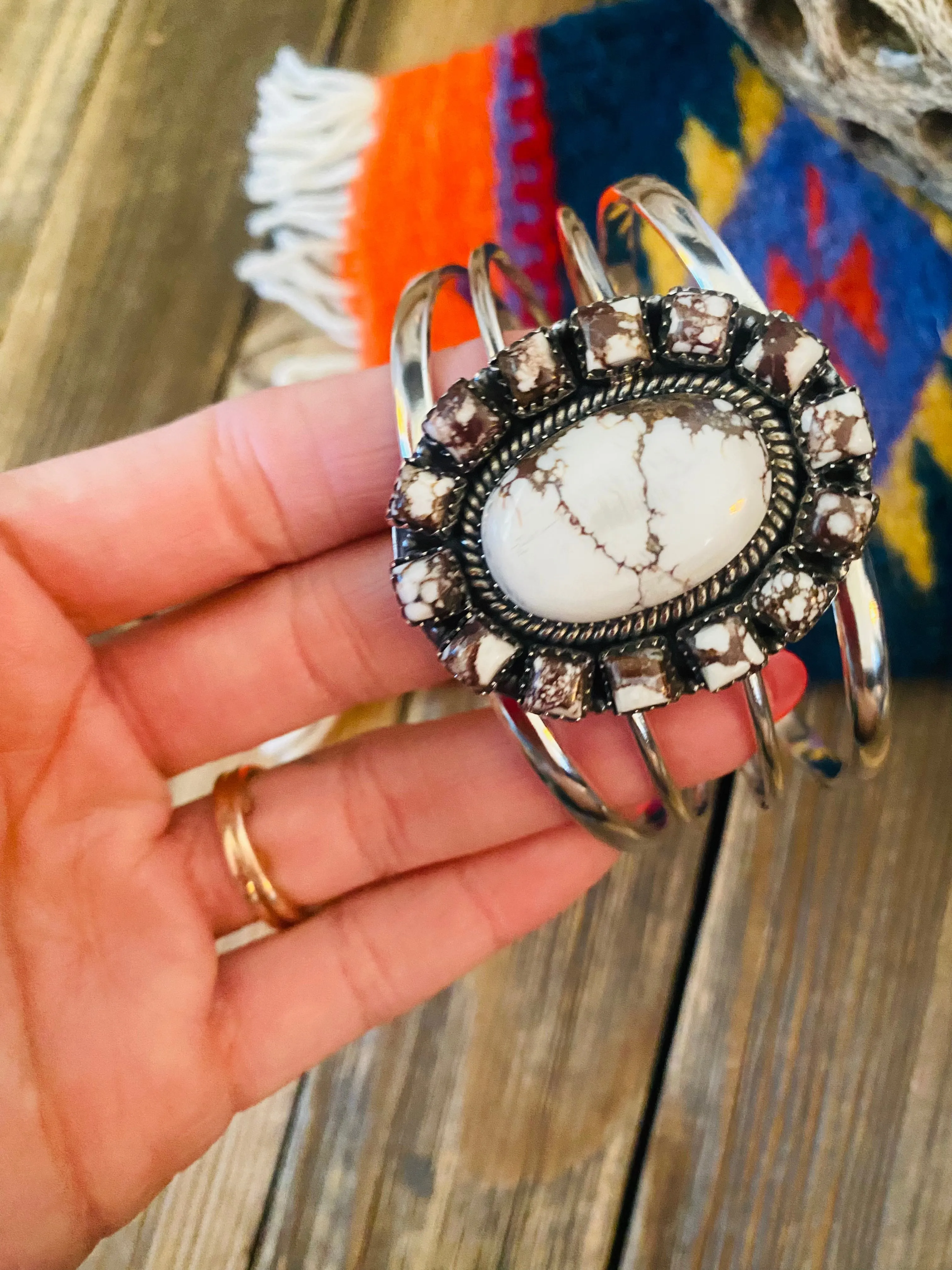 Handmade Sterling Silver & Wild Horse Cluster Cuff Bracelet