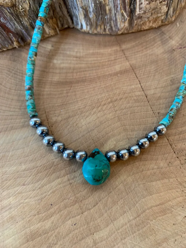 Handmade Sterling Silver Pearl & Turquoise Necklace